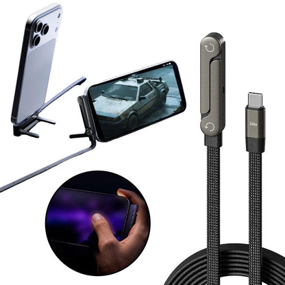 Câble de charge rapide pliable 2-en-1 avec support intégré pour téléphone et tablette