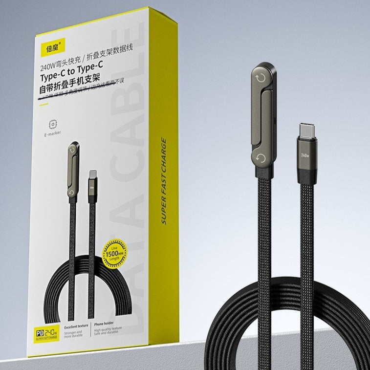 Câble de charge rapide pliable 2-en-1 avec support intégré pour téléphone et tablette