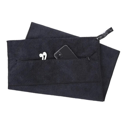 Hooded Sports Gym Towel with Zipper Pocket