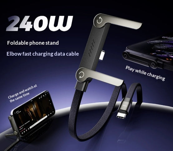 Câble de charge rapide pliable 2-en-1 avec support intégré pour téléphone et tablette